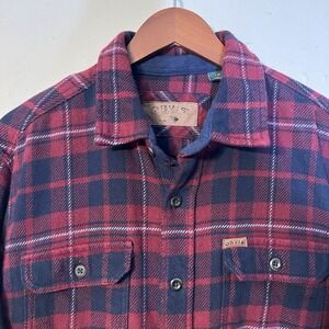 Orvis Mens Flannel Plaid Button Down Shirt, Long Sleeve, Red Navy